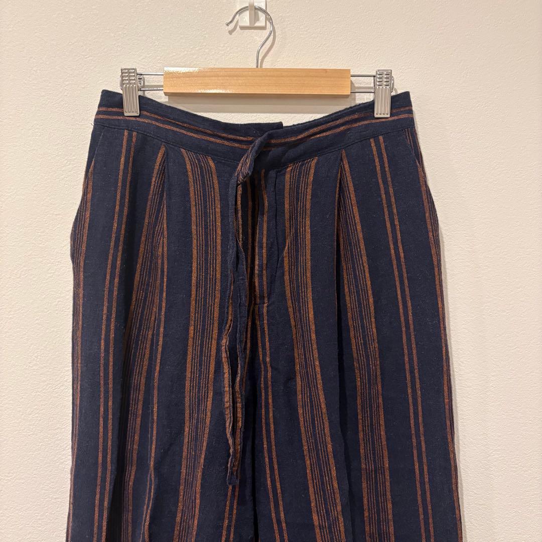 ショコラフィネローブ ワイドパンツ ストライプ ネイビー ブラウン　ガウチョ 2