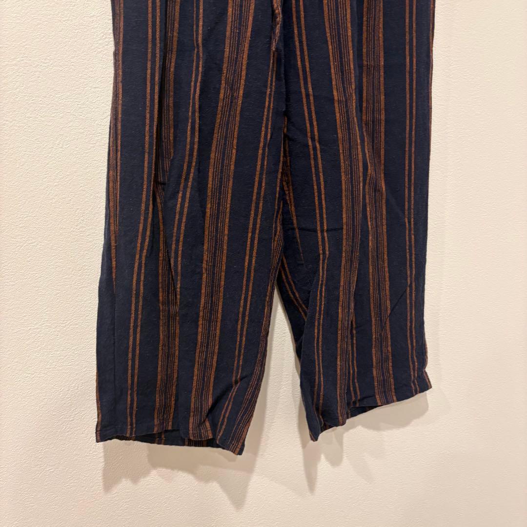 ショコラフィネローブ ワイドパンツ ストライプ ネイビー ブラウン　ガウチョ 3
