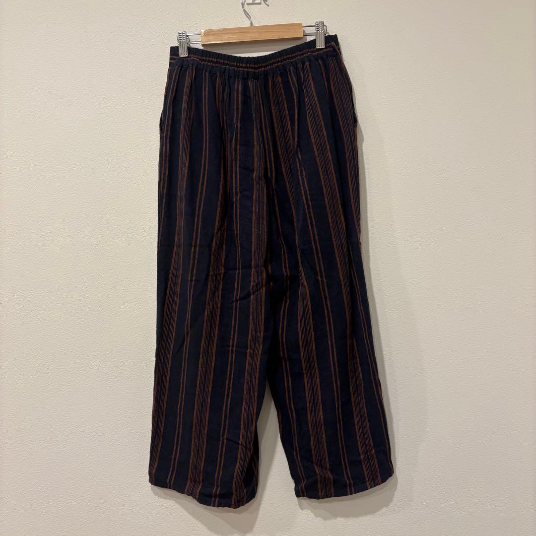 ショコラフィネローブ ワイドパンツ ストライプ ネイビー ブラウン　ガウチョ 4
