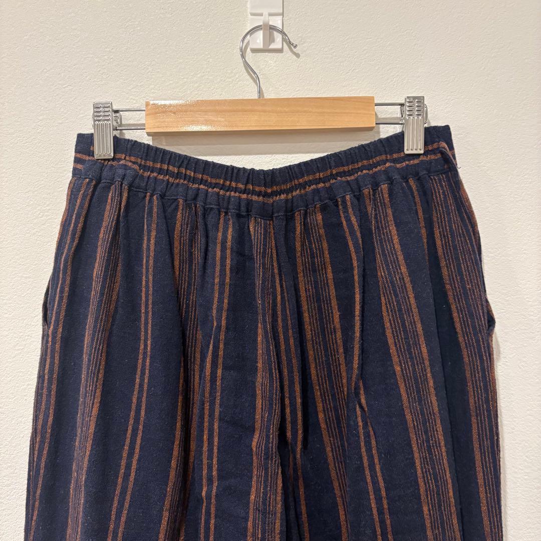 ショコラフィネローブ ワイドパンツ ストライプ ネイビー ブラウン　ガウチョ 5