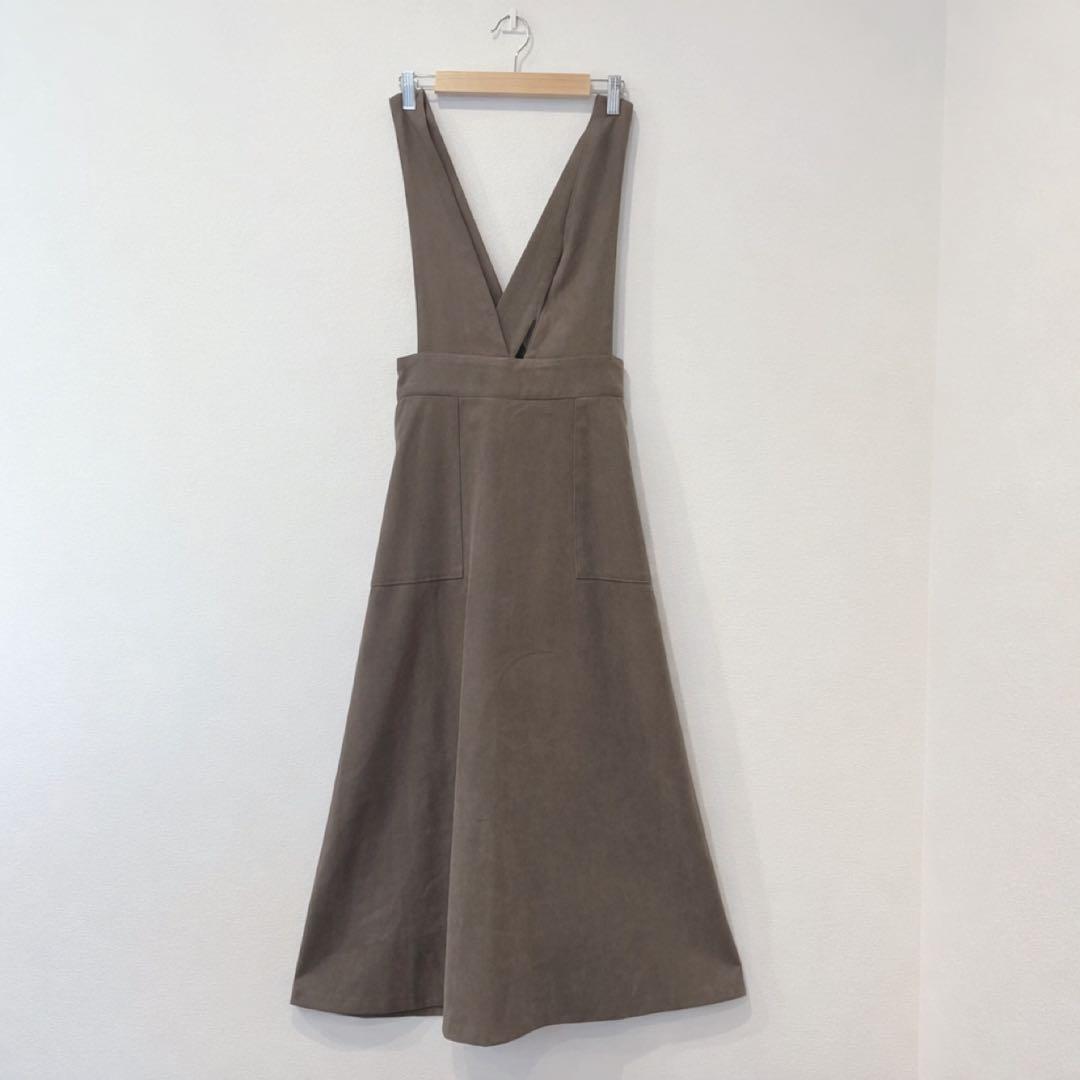 ドレスキップ サロペットワンピース　Vネック　茶　ブラウン　Mサイズ　ロング丈