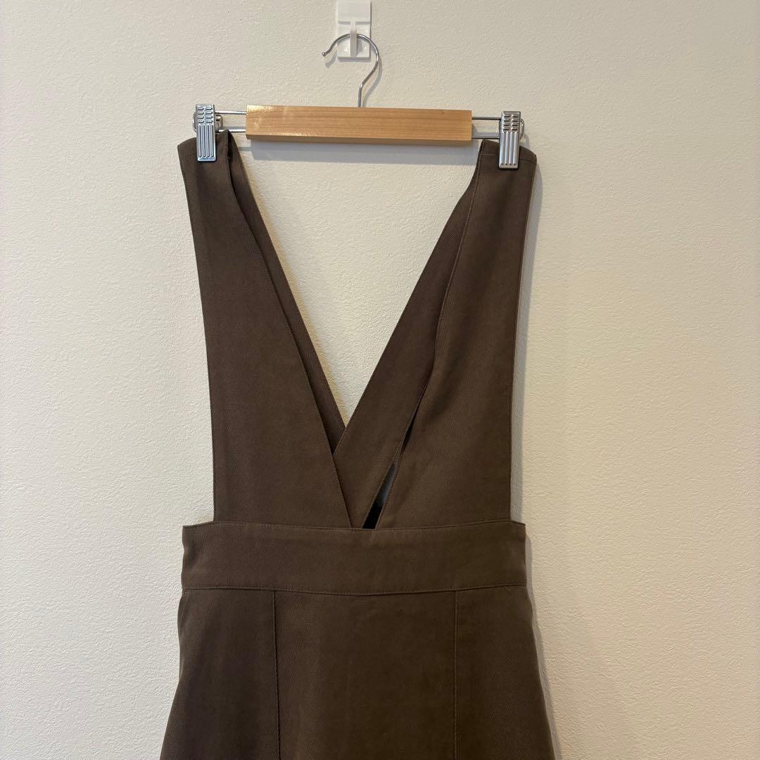 ドレスキップ サロペットワンピース　Vネック　茶　ブラウン　Mサイズ　ロング丈 2