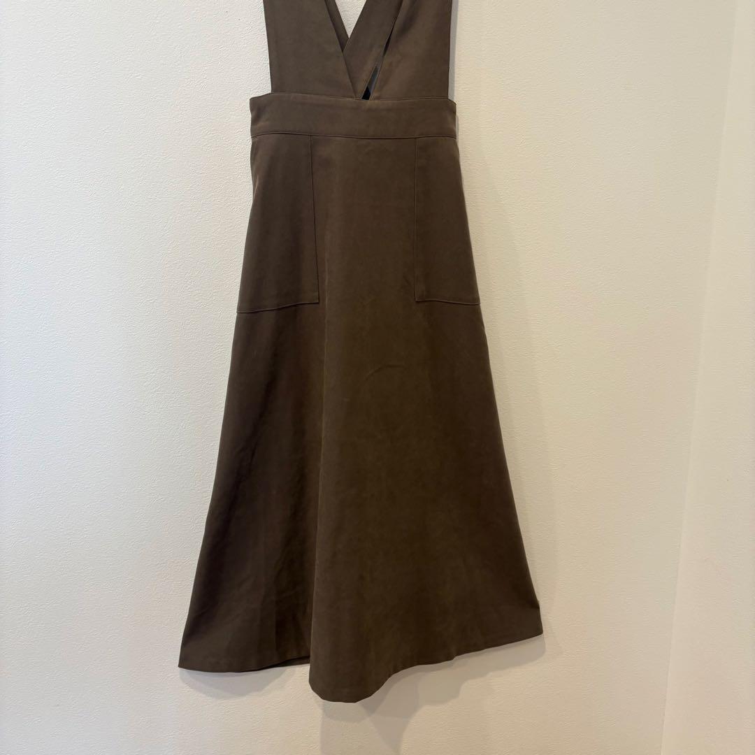 ドレスキップ サロペットワンピース　Vネック　茶　ブラウン　Mサイズ　ロング丈 3