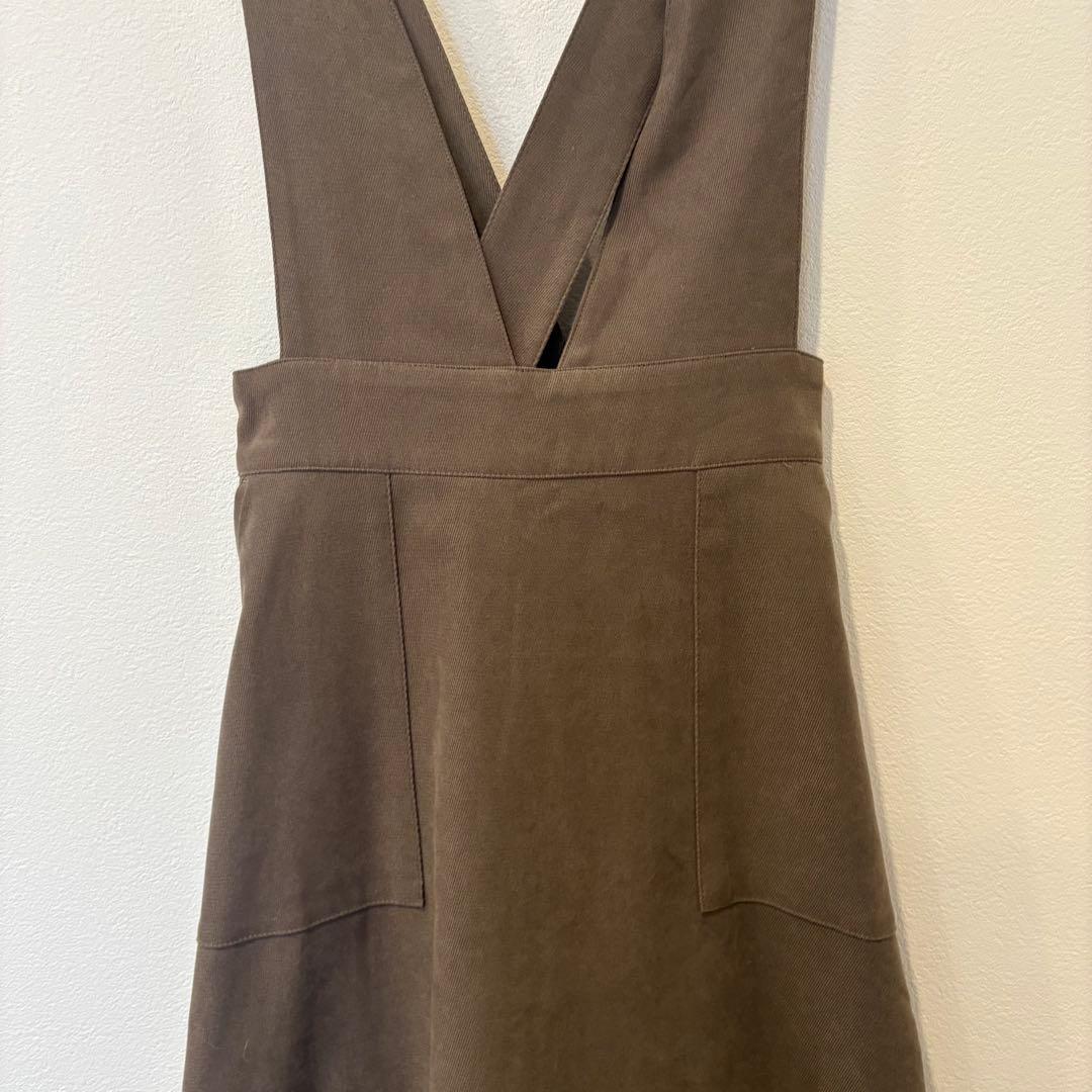 ドレスキップ サロペットワンピース　Vネック　茶　ブラウン　Mサイズ　ロング丈 4