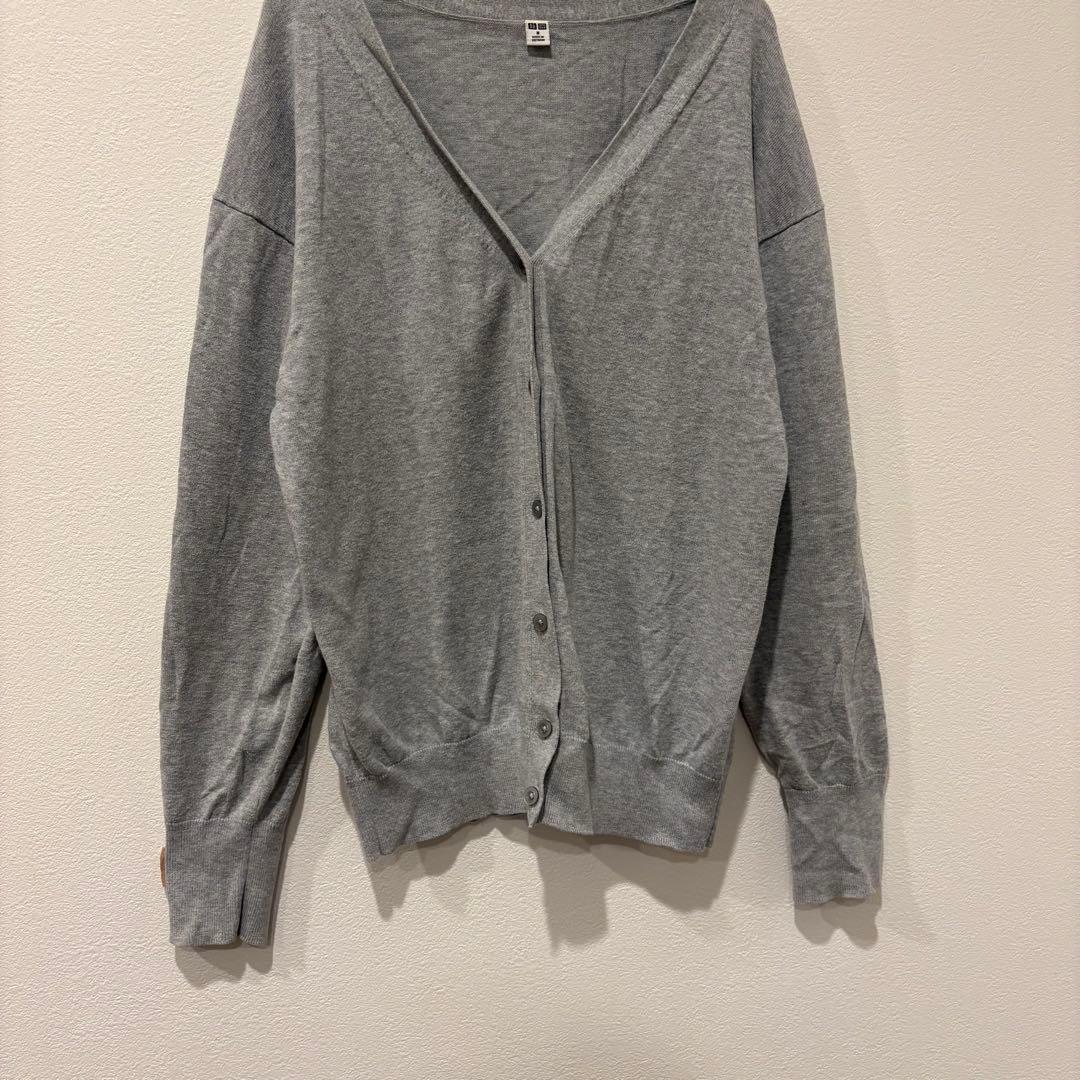 ユニクロ カーディガン Vネック シンプル 灰色　グレー M 無地　レディース 3