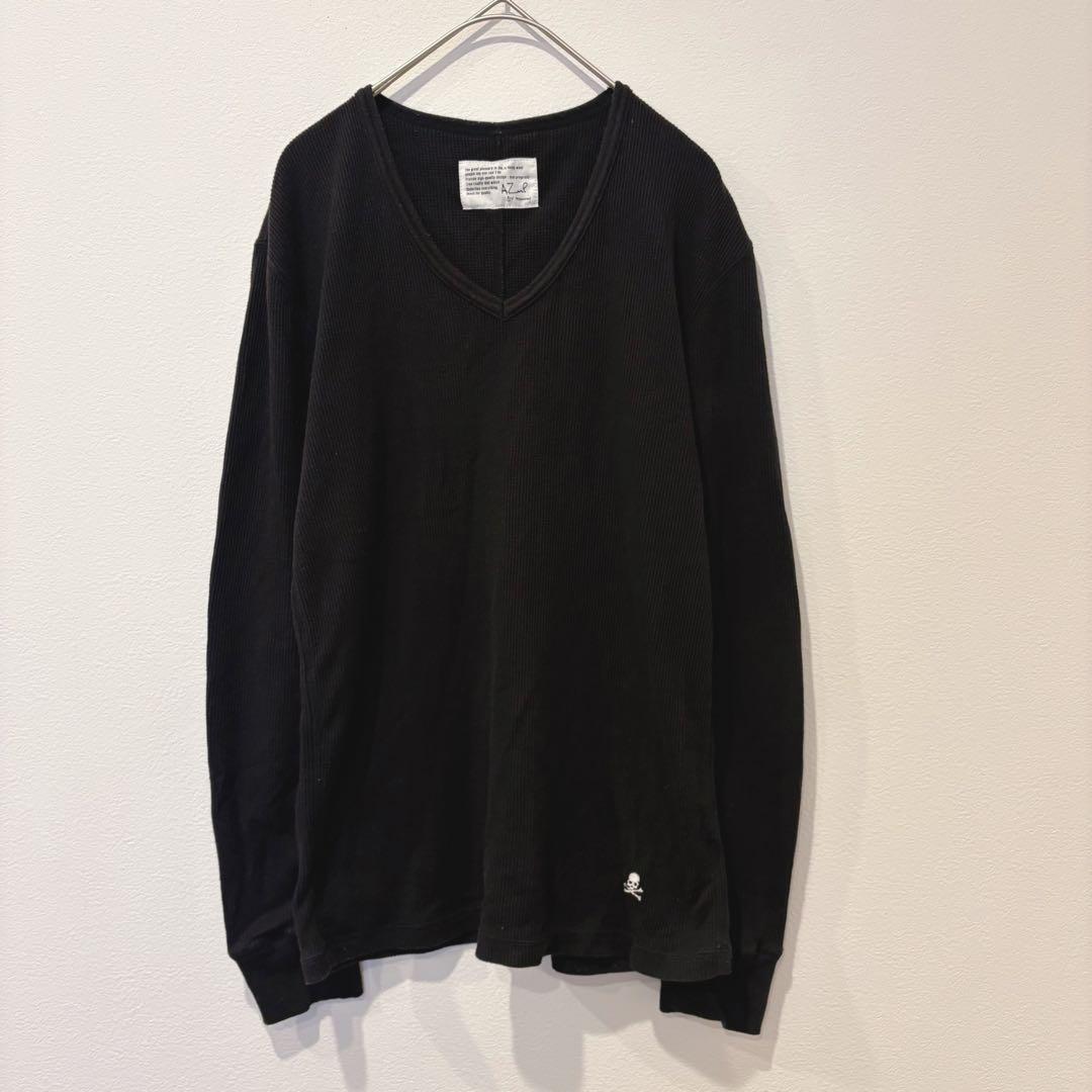 AZUL by moussy 長袖カットソー ワッフル 黒 ブラック　S ドクロ