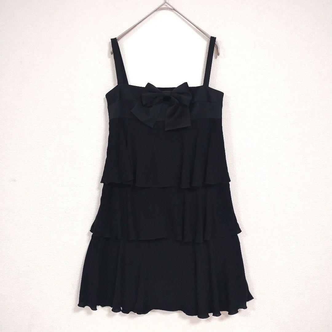 barbie バービー リボン付きブラックキャミ 3段フリルドレス S ボタン