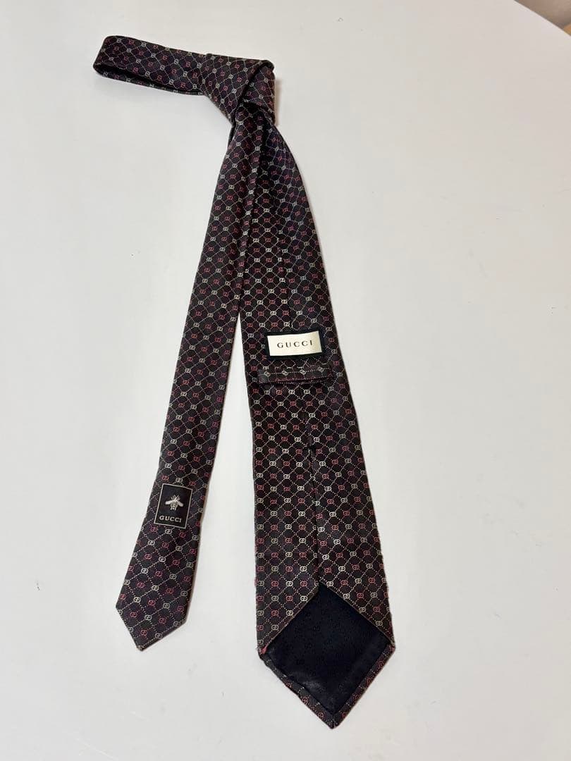 GUCCI ピンクホワイトGGパターン グレーネクタイ 4