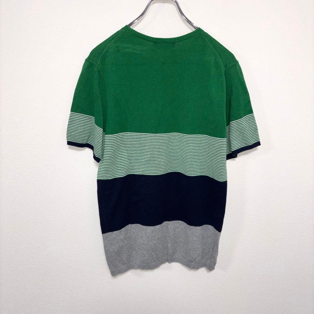 HARE ボーダー TシャツサマーニットSグリーンネイビーd660 10