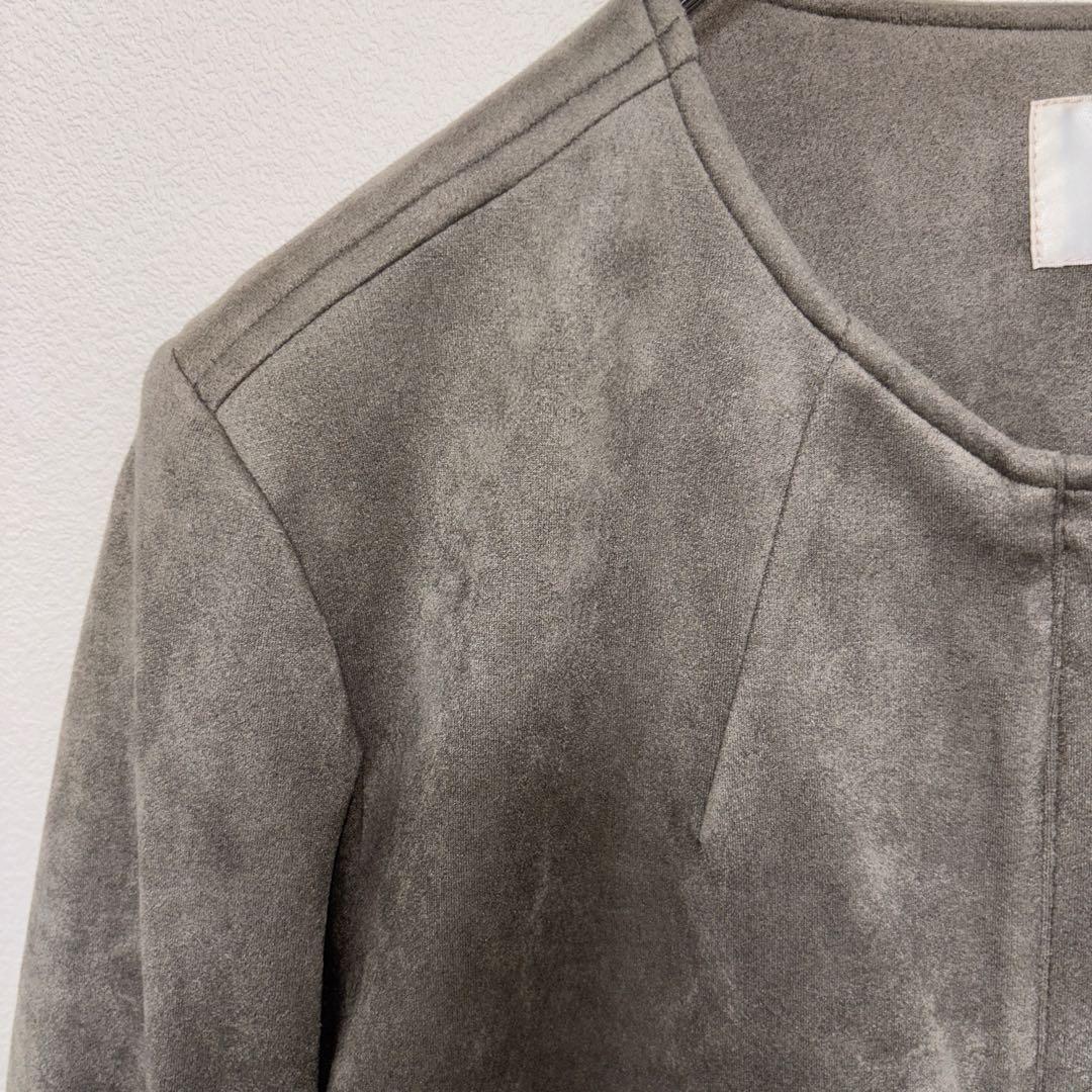 grove ノーカラージャケット M グレー スウェード調d686 4