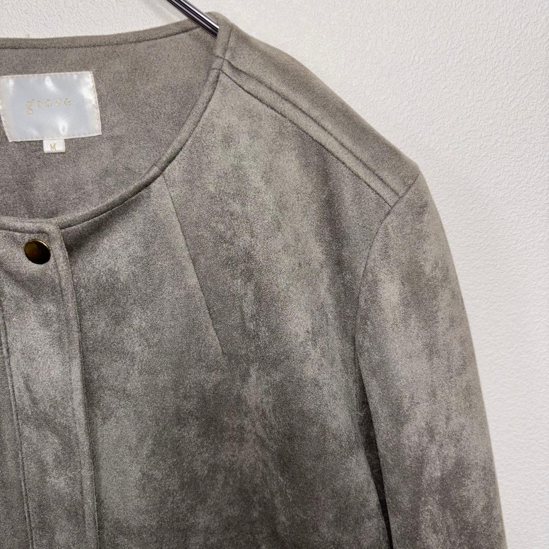 grove ノーカラージャケット M グレー スウェード調d686 7