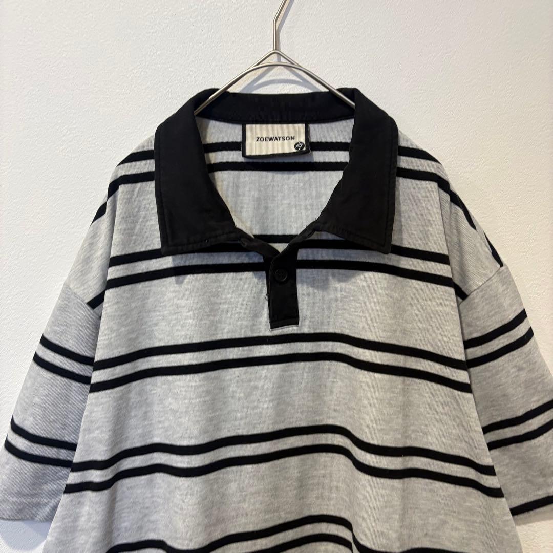 半袖ポロシャツ ボーダー グレー XL ビッグシルエット　メンズ　カジュアル 2