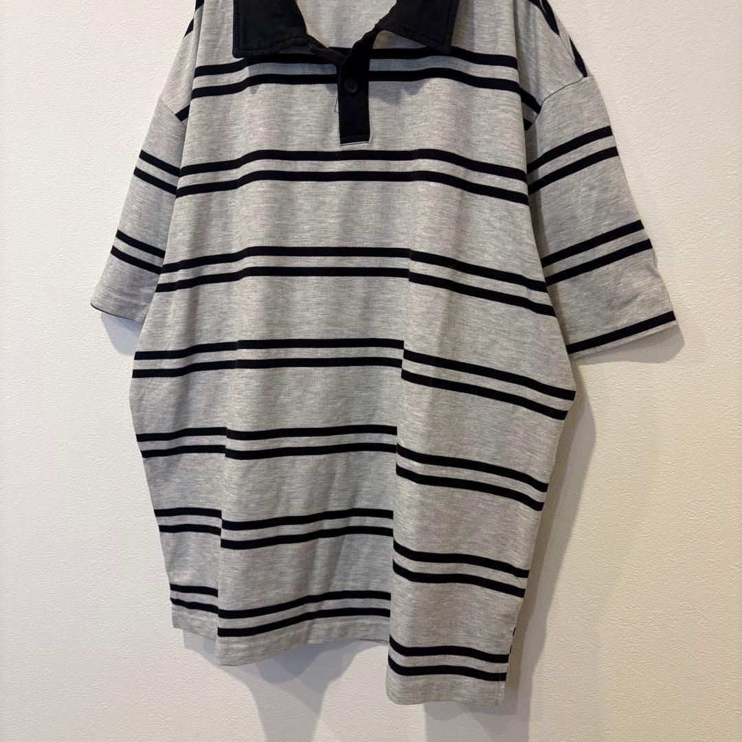 半袖ポロシャツ ボーダー グレー XL ビッグシルエット　メンズ　カジュアル 4