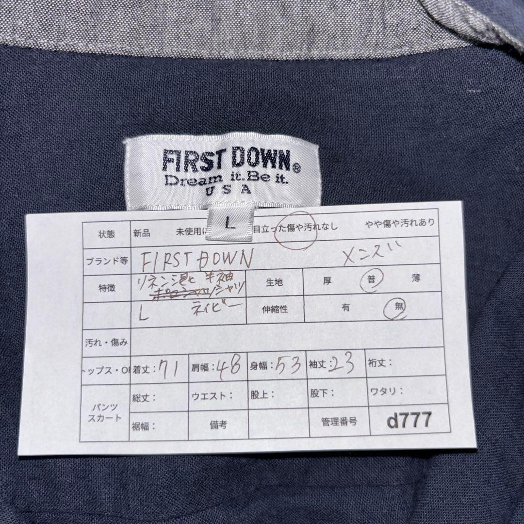 FIRST DOWN 半袖シャツ L ネイビーリネン混メンズd777 2