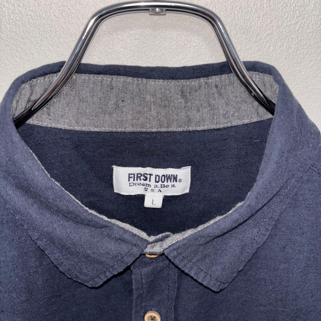 FIRST DOWN 半袖シャツ L ネイビーリネン混メンズd777 3