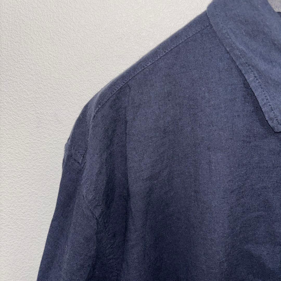 FIRST DOWN 半袖シャツ L ネイビーリネン混メンズd777 4