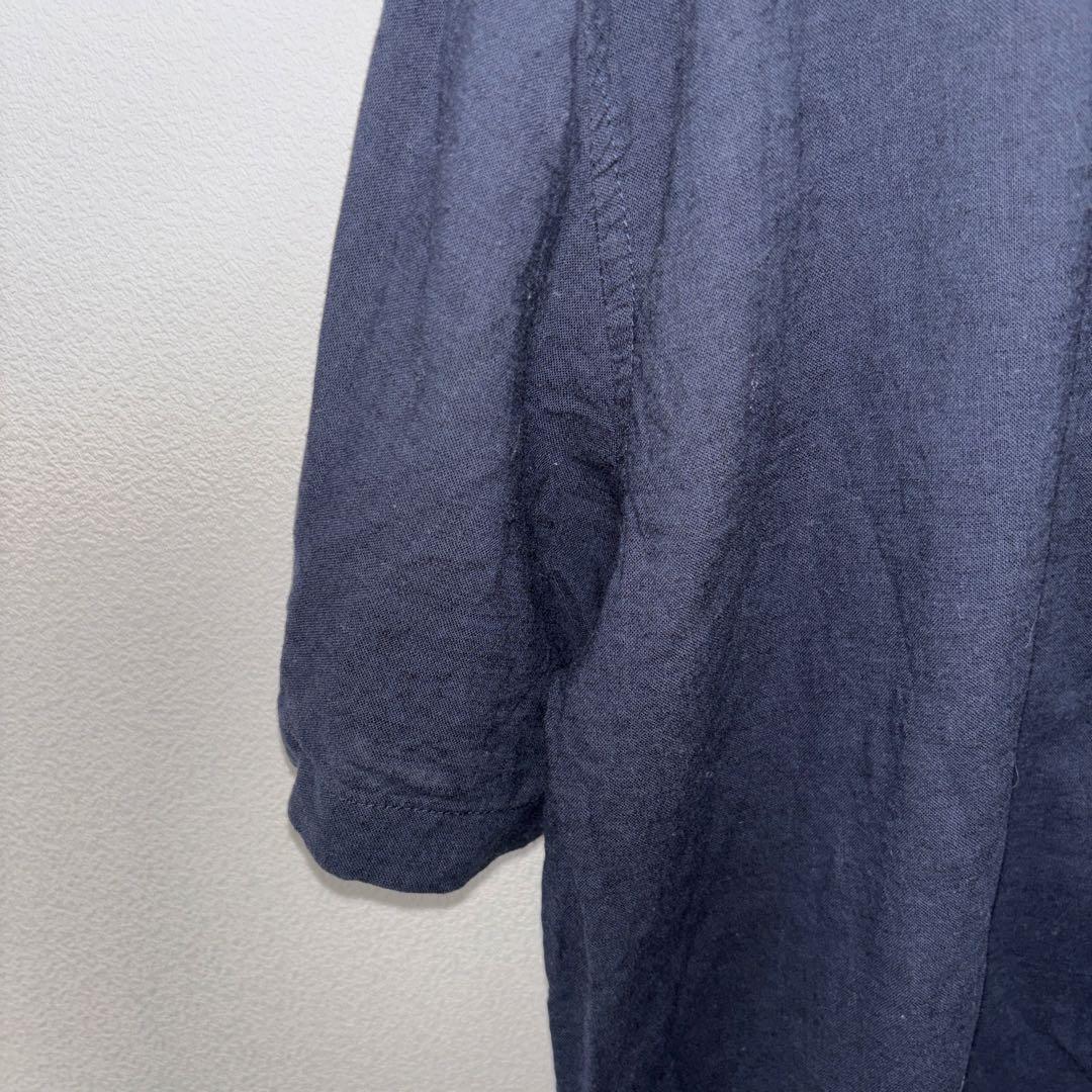 FIRST DOWN 半袖シャツ L ネイビーリネン混メンズd777 5