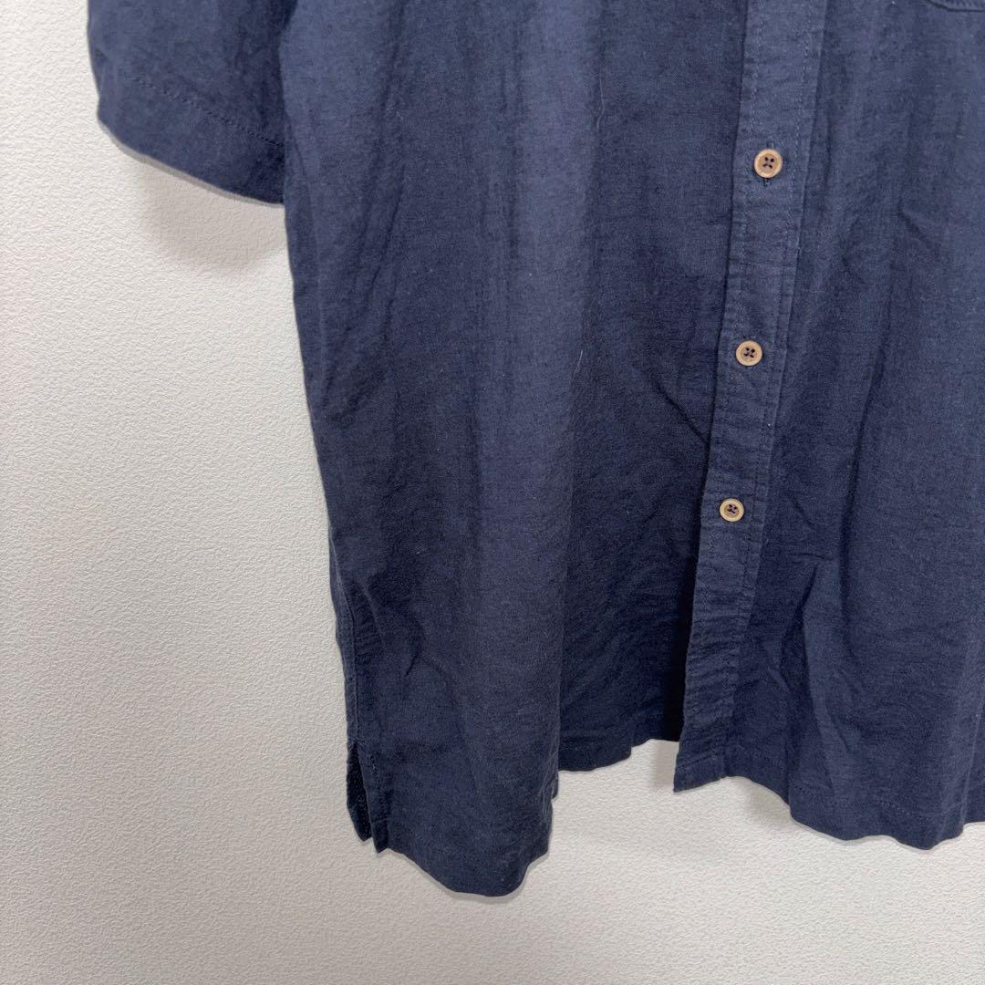 FIRST DOWN 半袖シャツ L ネイビーリネン混メンズd777 6