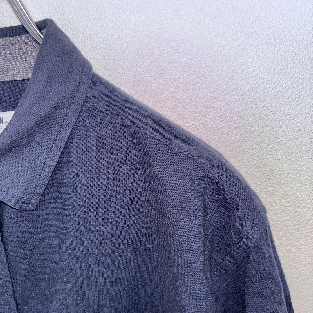 FIRST DOWN 半袖シャツ L ネイビーリネン混メンズd777 7