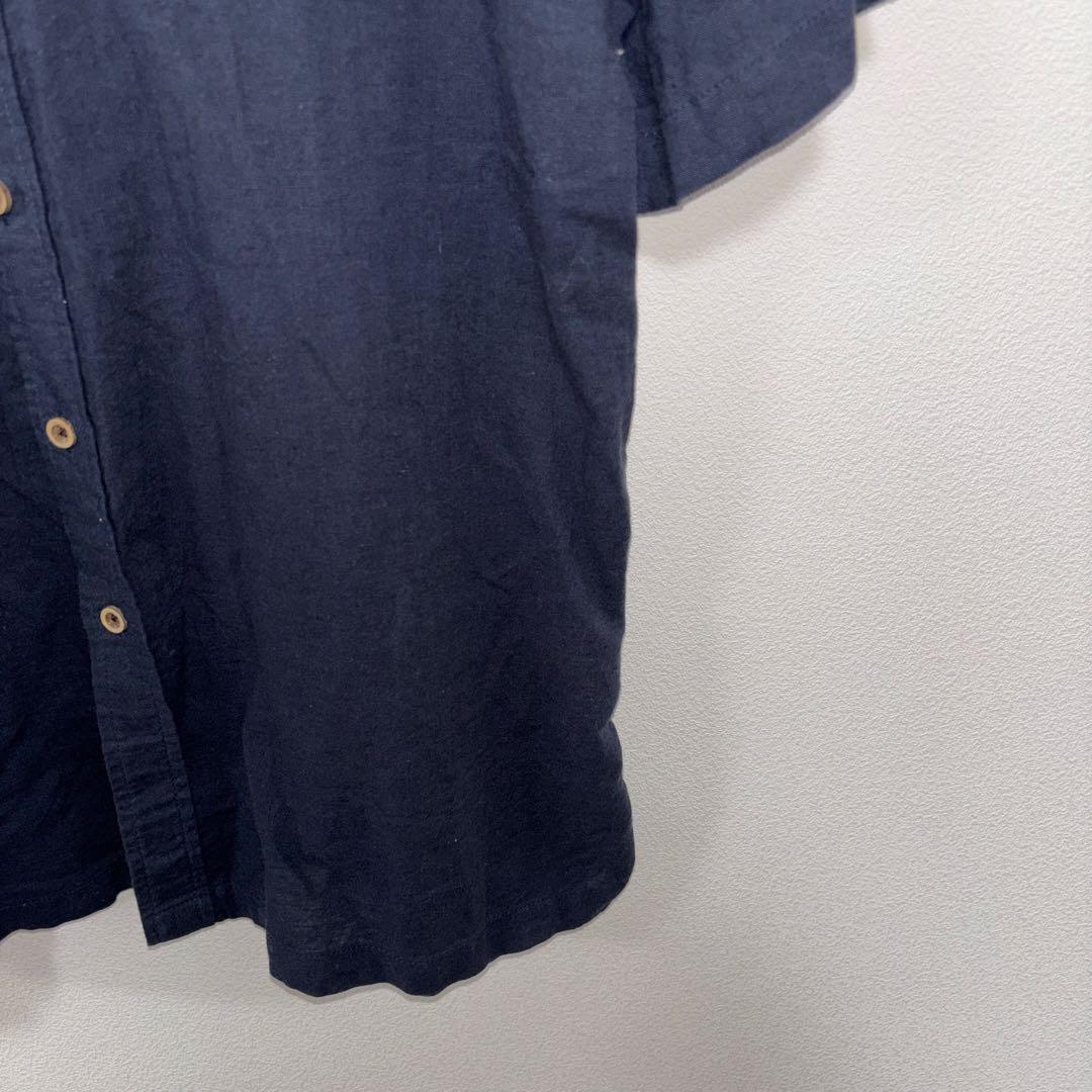 FIRST DOWN 半袖シャツ L ネイビーリネン混メンズd777 9