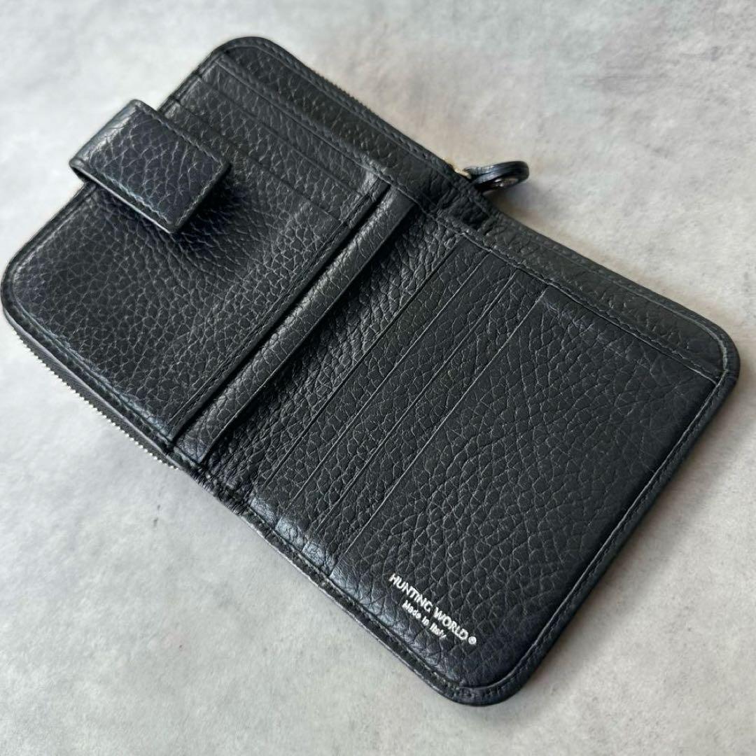 HUNTING WORLD サークル ロゴ 総柄 二つ折り財布　ラウンドジップ 10