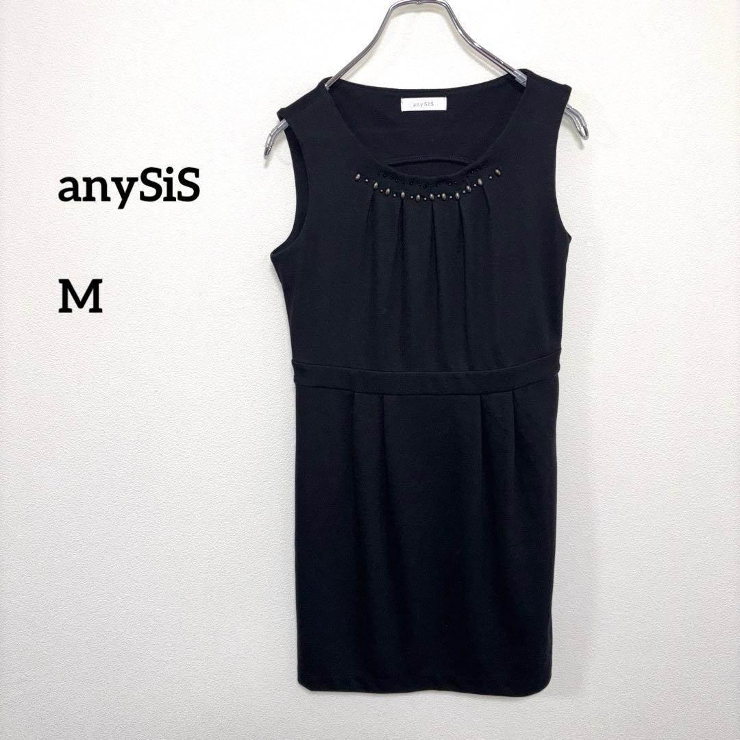 anySiS ノースリーブ ワンピース M ブラックドレス膝上 d668