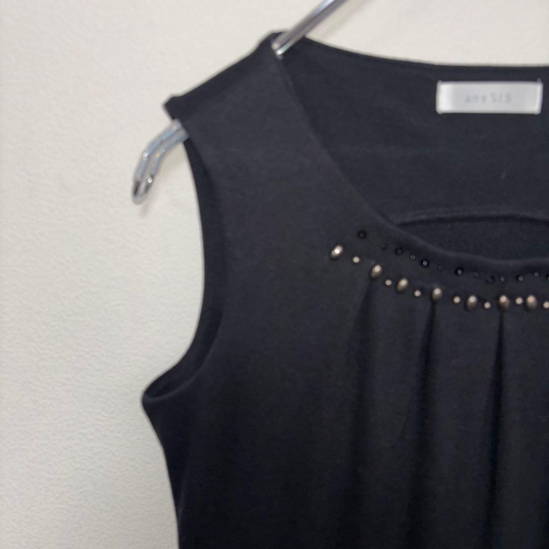 anySiS ノースリーブ ワンピース M ブラックドレス膝上 d668 4