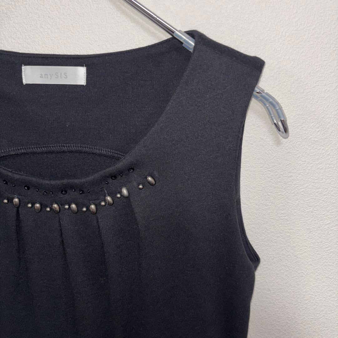 anySiS ノースリーブ ワンピース M ブラックドレス膝上 d668 7
