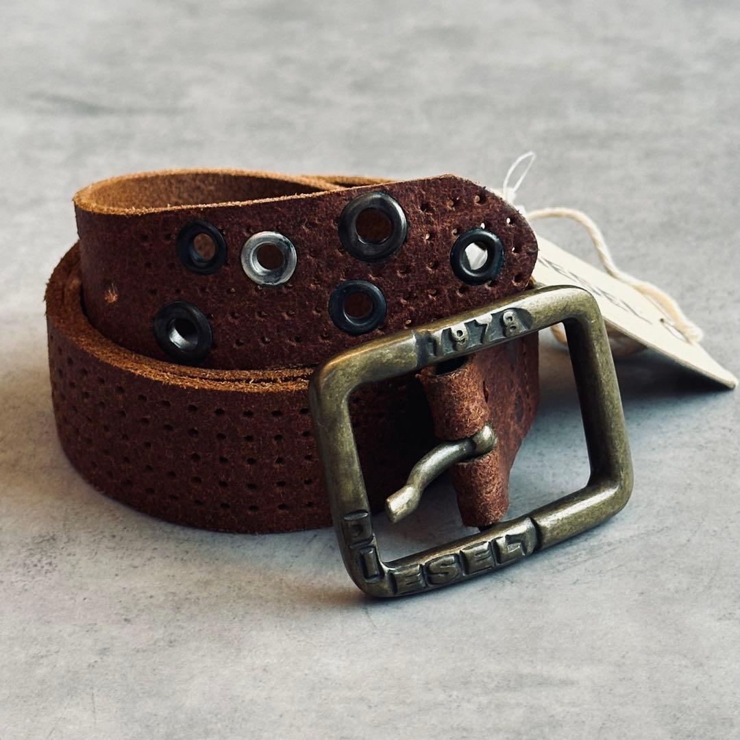 archive DIESEL スタッズ　パンチングメッシュ　レザーベルト 3