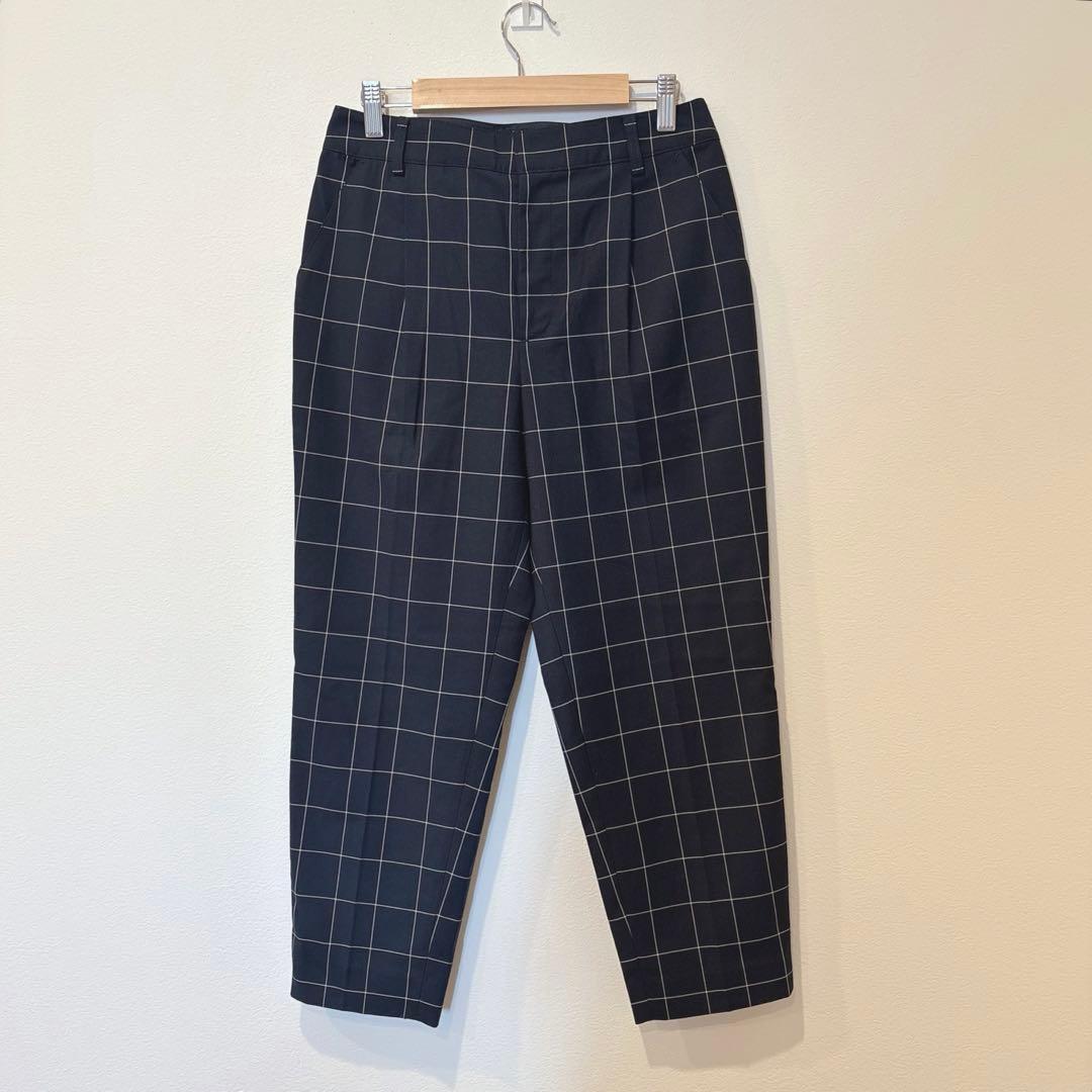 コムサモデルズ テーパードパンツ スラックス　チェック柄　ネイビー 紺色　9 M