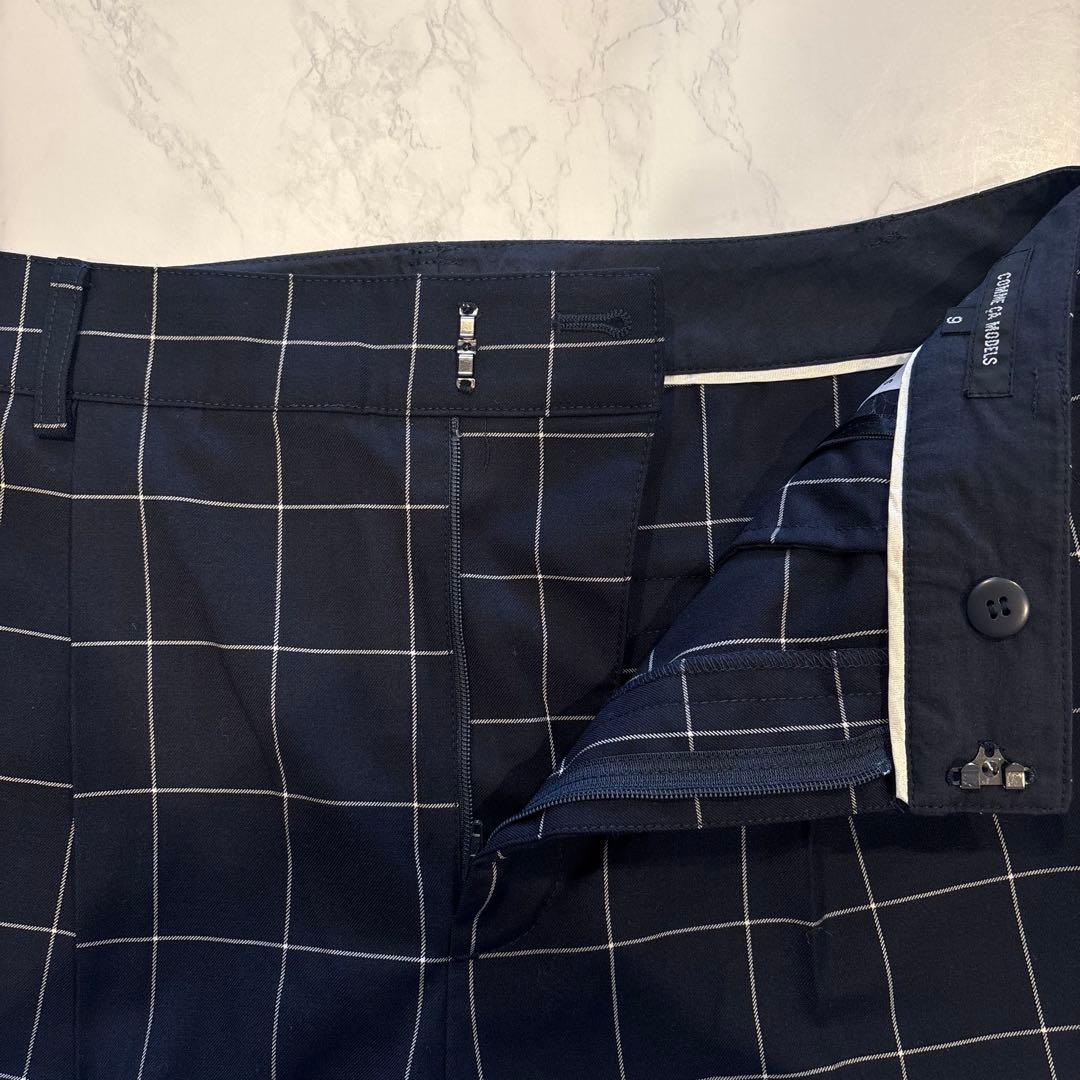コムサモデルズ テーパードパンツ スラックス　チェック柄　ネイビー 紺色　9 M 6