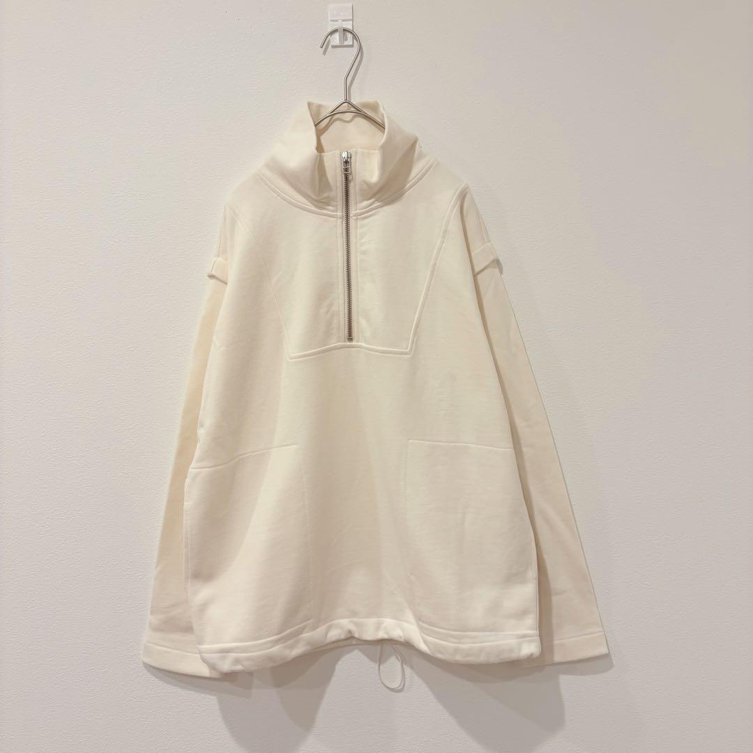 ハーフジップ スウェット 長袖　アイボリー 白　ホワイト　韓国　ハイネック