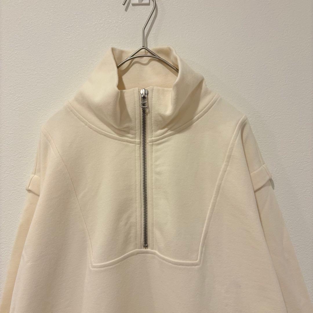 ハーフジップ スウェット 長袖　アイボリー 白　ホワイト　韓国　ハイネック 2