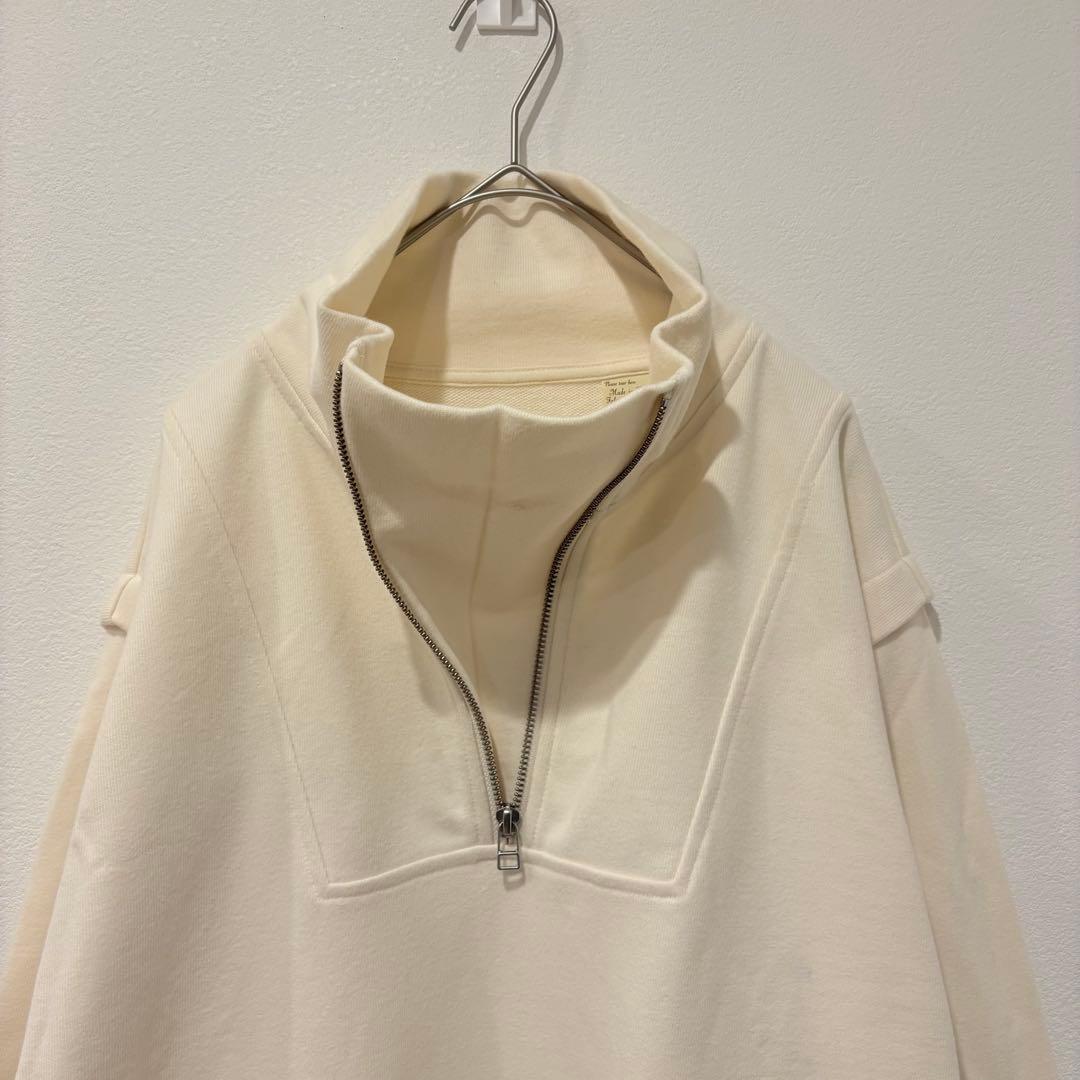 ハーフジップ スウェット 長袖　アイボリー 白　ホワイト　韓国　ハイネック 5
