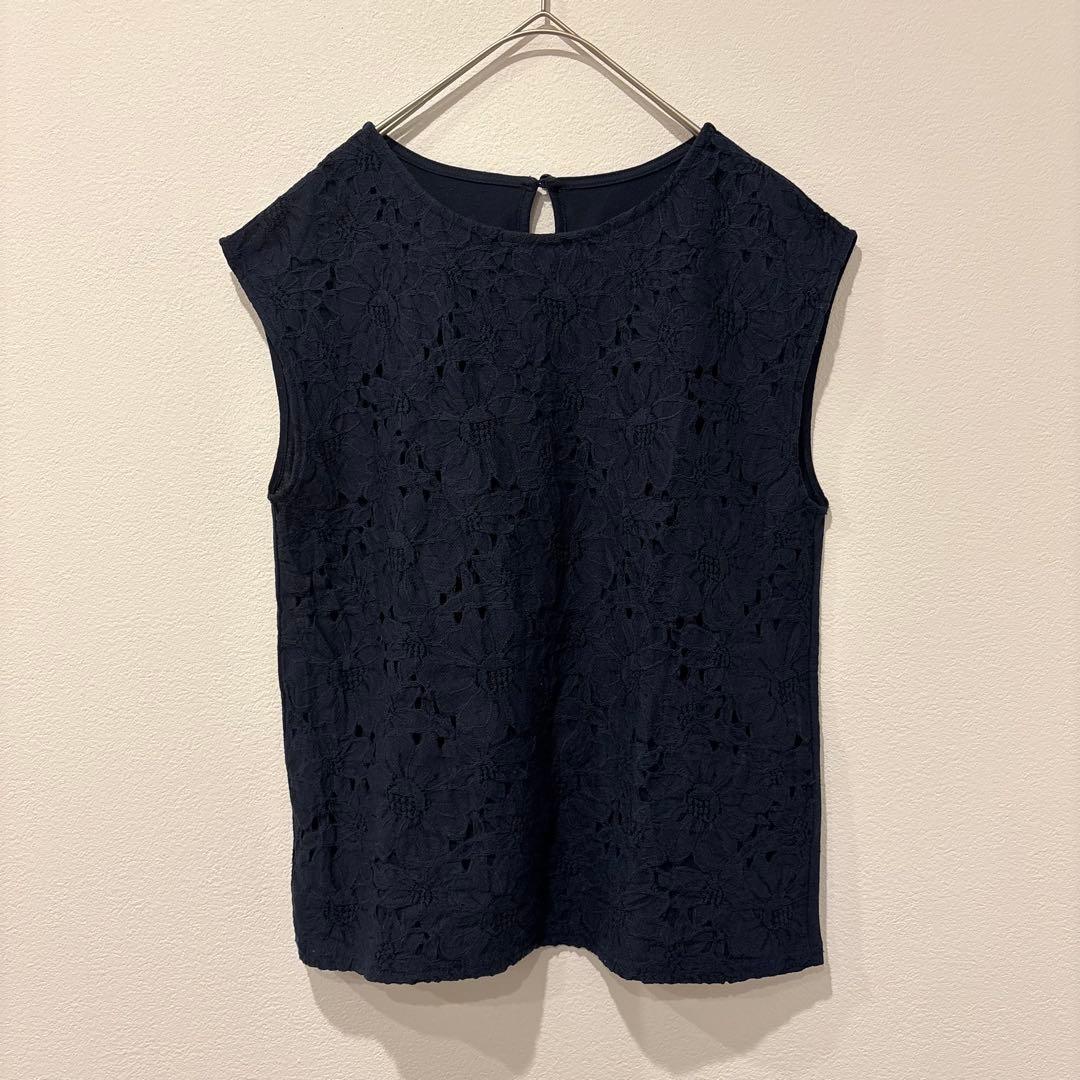 .イマージュ IMAGE レース ノースリーブ トップス 紺 ネイビー　9号