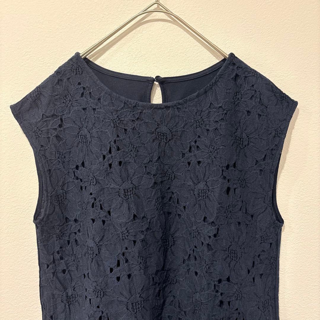 .イマージュ IMAGE レース ノースリーブ トップス 紺 ネイビー　9号 2