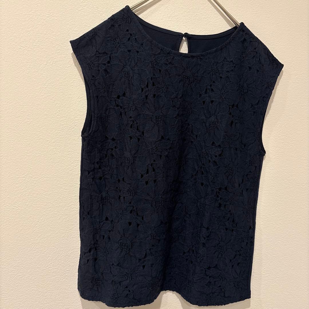 .イマージュ IMAGE レース ノースリーブ トップス 紺 ネイビー　9号 3
