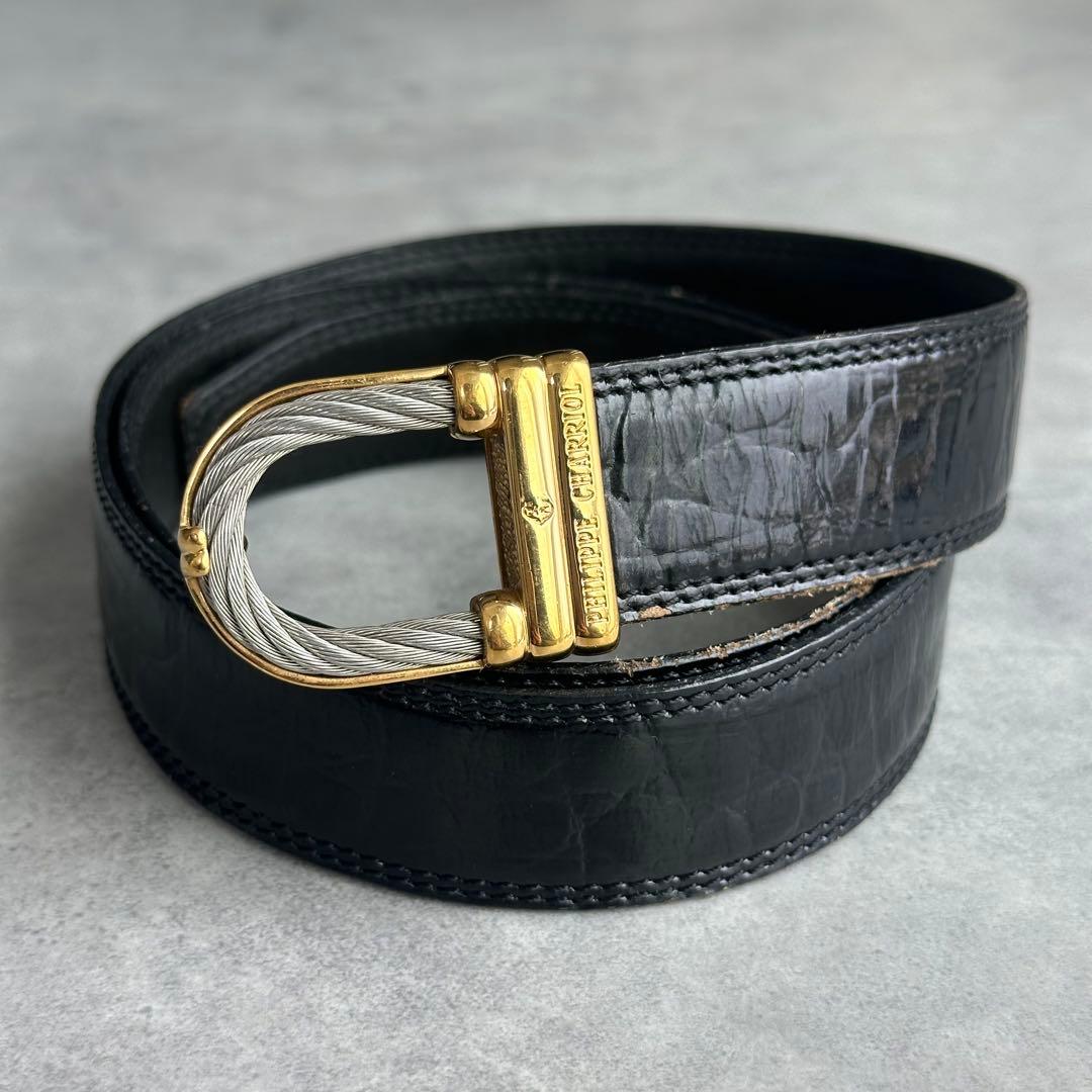 PHILIPPE CHARRIOL ワイヤー　ゴールドバックル　レザーベルト