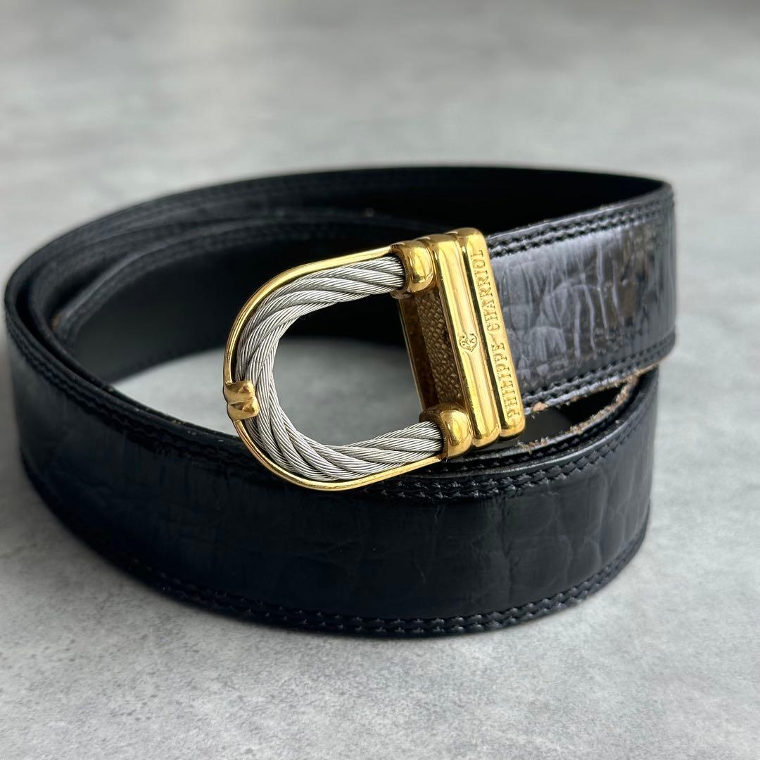 PHILIPPE CHARRIOL ワイヤー　ゴールドバックル　レザーベルト 2