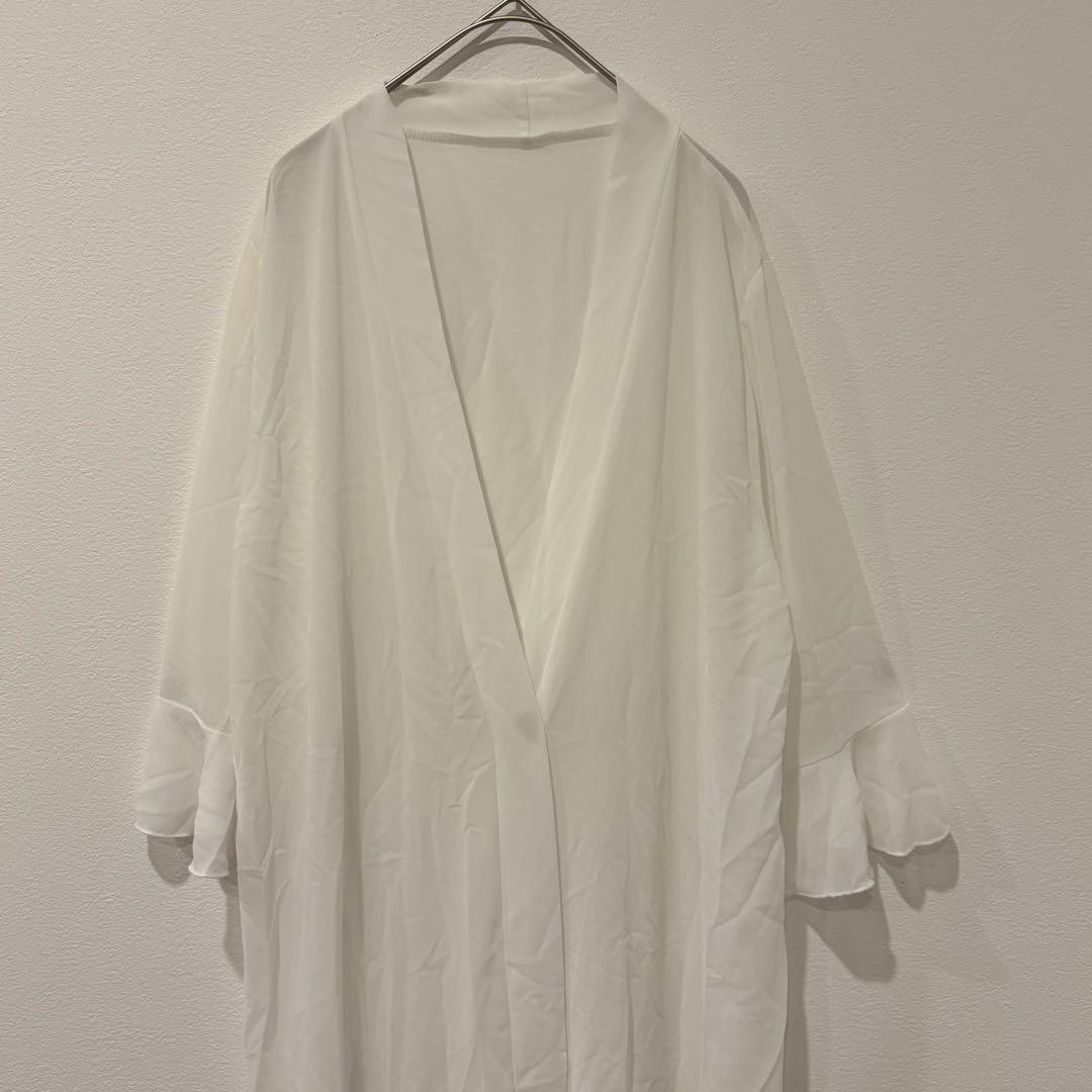 カラバサ ガウン ロングカーディガン フリル袖 白　ホワイト M〜L 羽織り 2