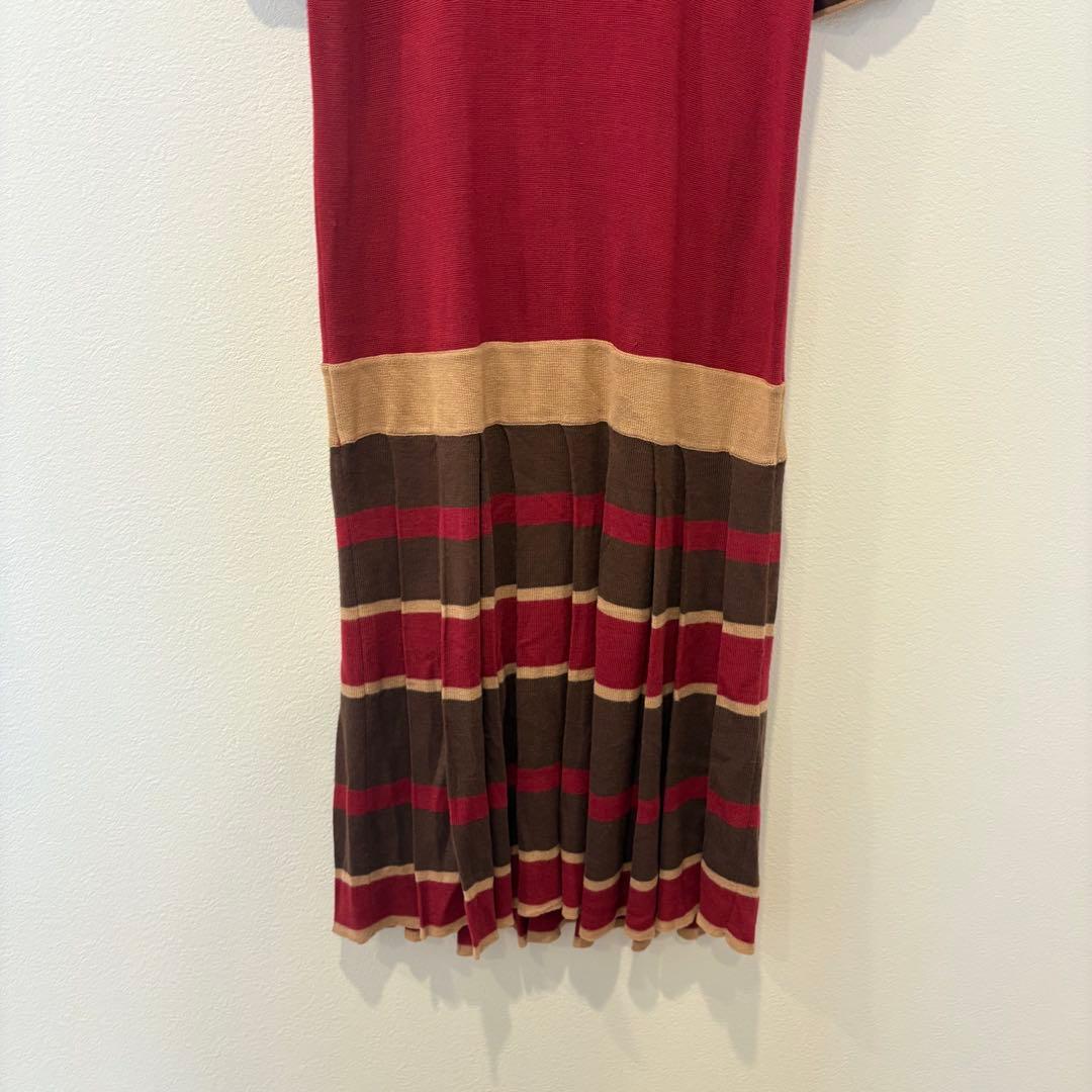 グローブ ニットワンピース　ロング　配色　ボーダー　赤　ブラウン　Mサイズ　半袖 4