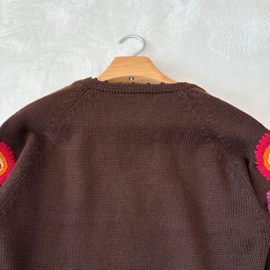 .Towa origin 刺繍　ニットトップス　茶色 ブラウン　七分袖　Tシャツ 11