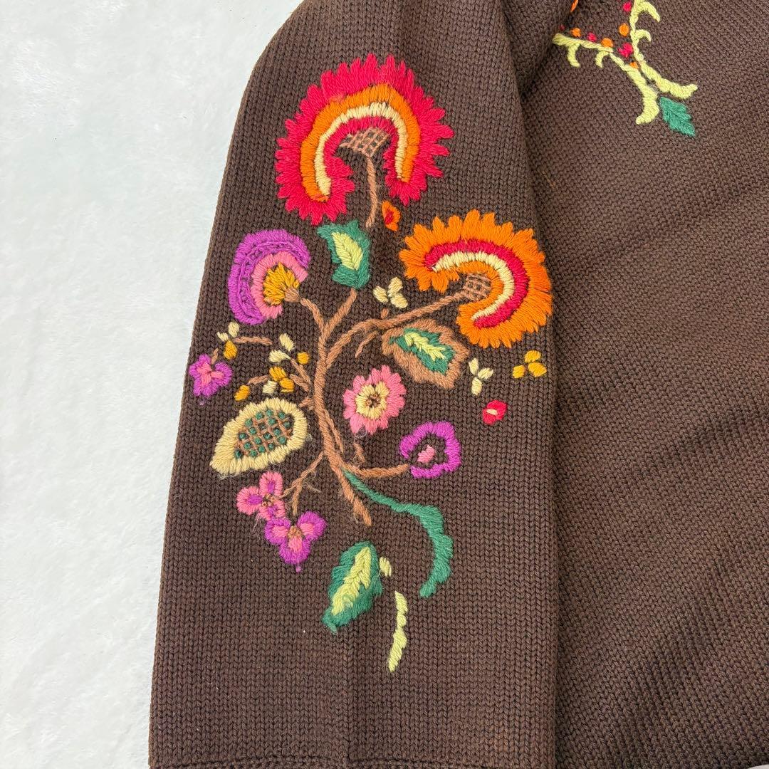 .Towa origin 刺繍　ニットトップス　茶色 ブラウン　七分袖　Tシャツ 6