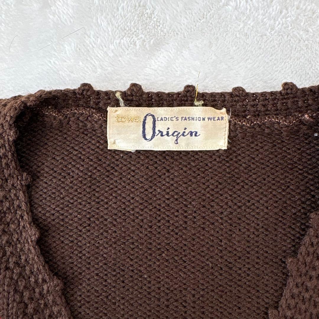 .Towa origin 刺繍　ニットトップス　茶色 ブラウン　七分袖　Tシャツ 8