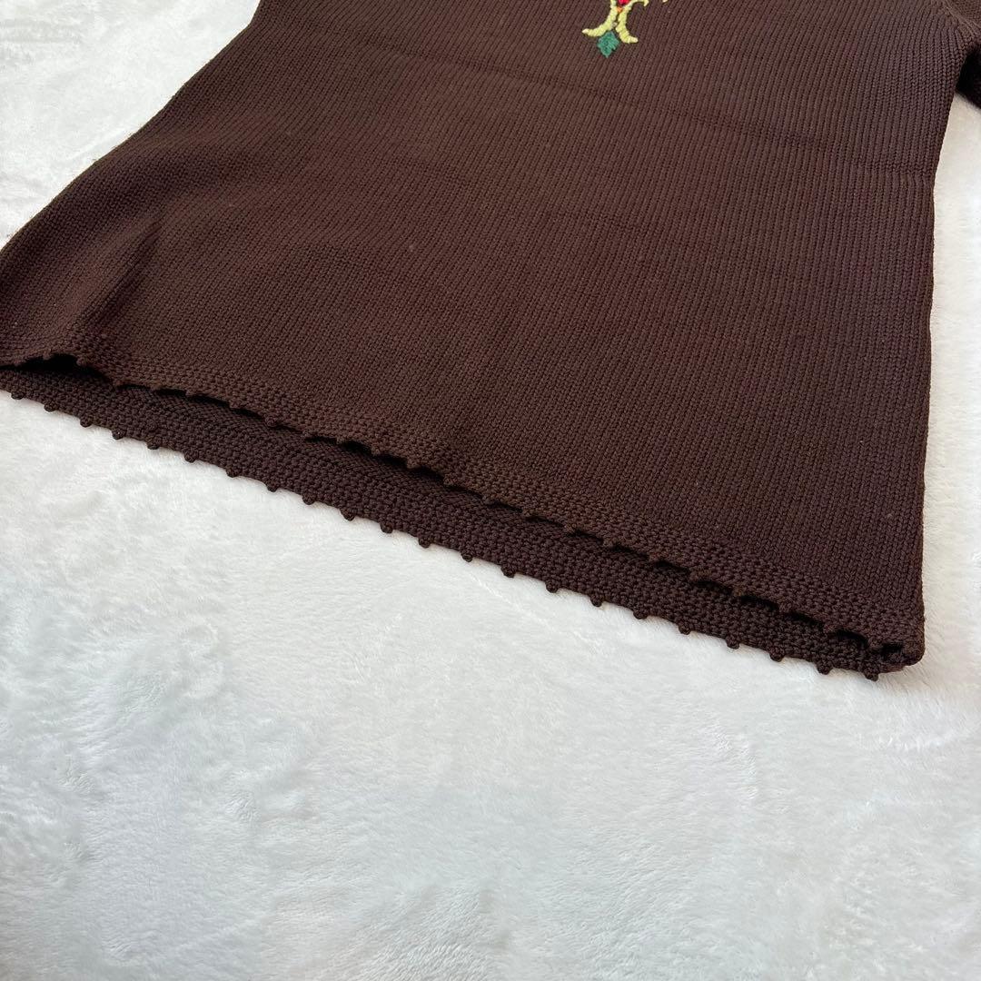 .Towa origin 刺繍　ニットトップス　茶色 ブラウン　七分袖　Tシャツ 9