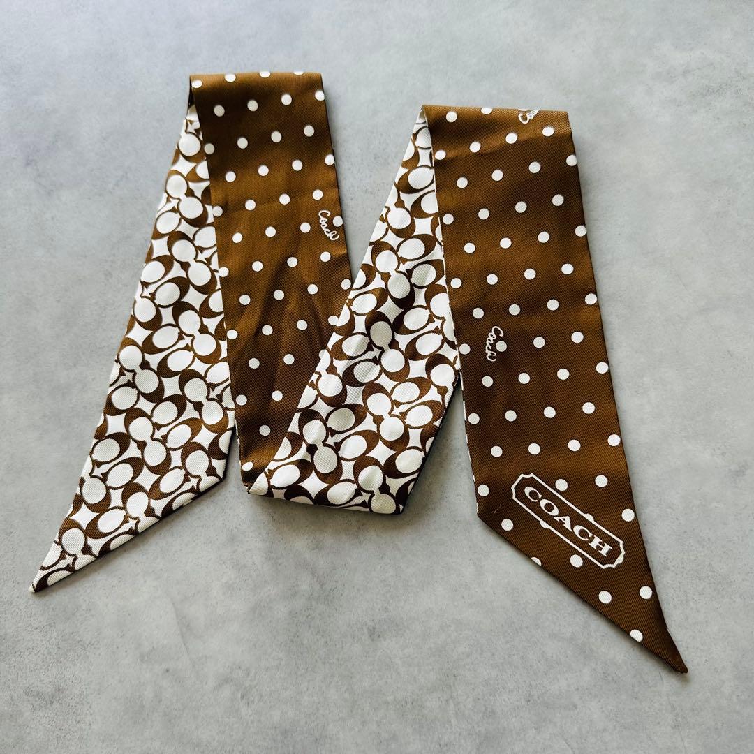 COACH シグネチャー ドット柄 リバーシブル シルクスカーフ ポニーテール