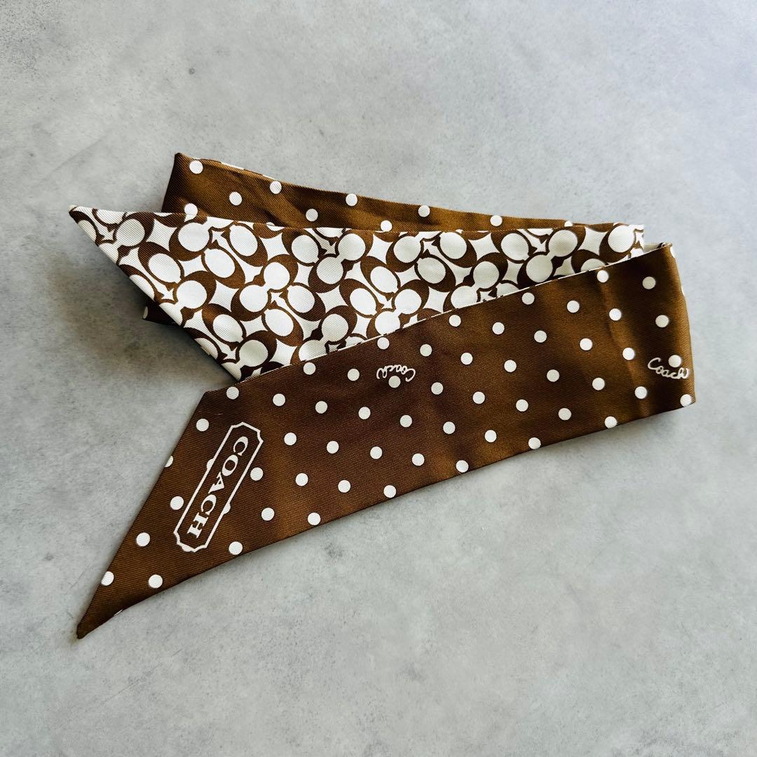 COACH シグネチャー ドット柄 リバーシブル シルクスカーフ ポニーテール 2
