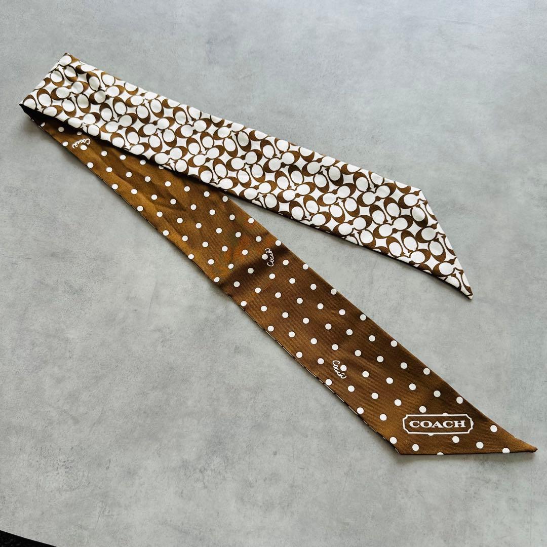 COACH シグネチャー ドット柄 リバーシブル シルクスカーフ ポニーテール 3