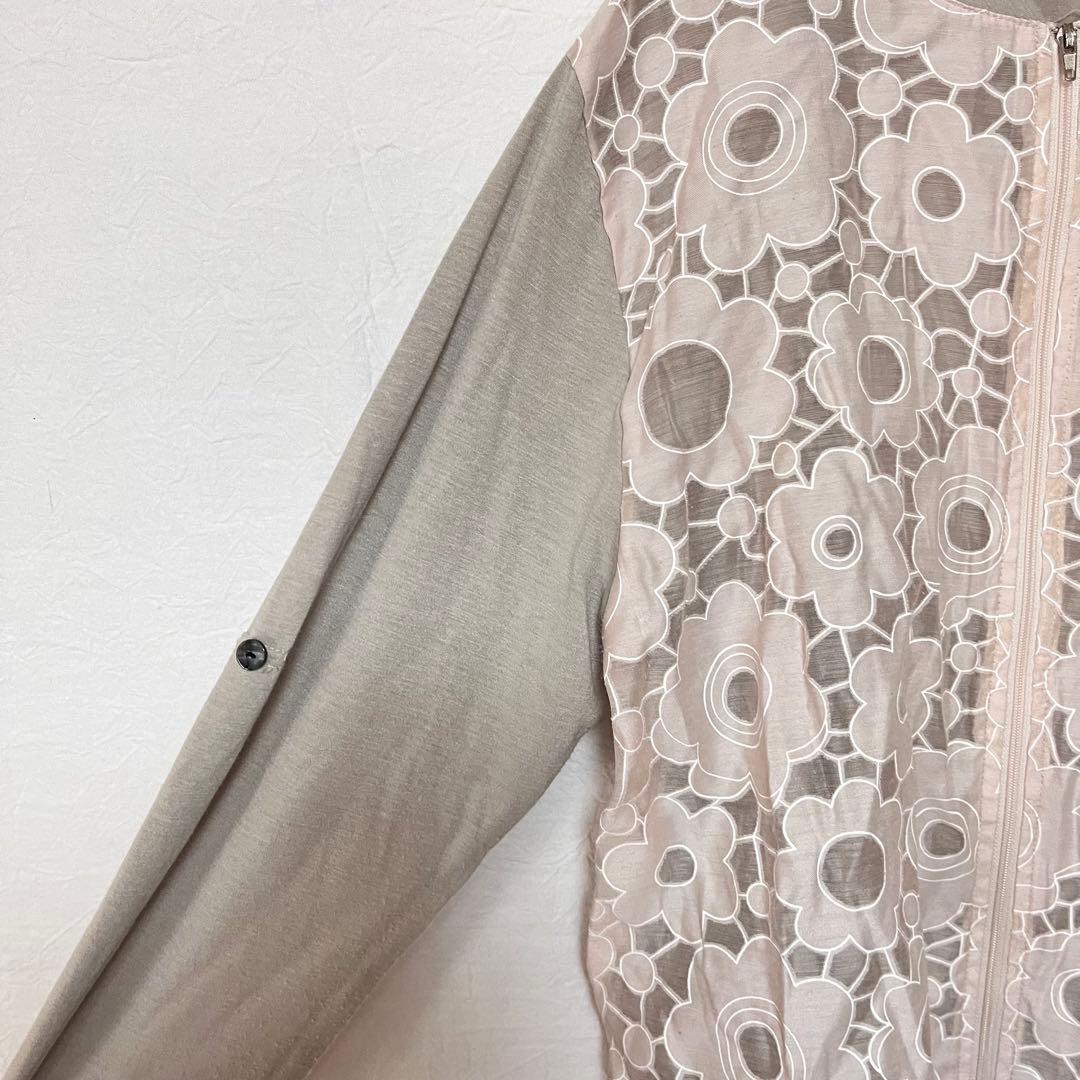 LAFFINEE カーディガン 花柄 シアー 長袖 ベージュ M レース 3