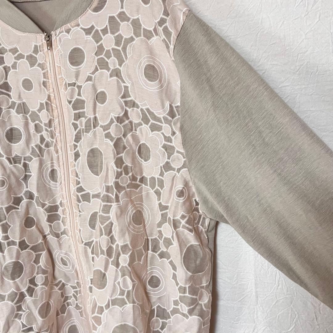 LAFFINEE カーディガン 花柄 シアー 長袖 ベージュ M レース 4